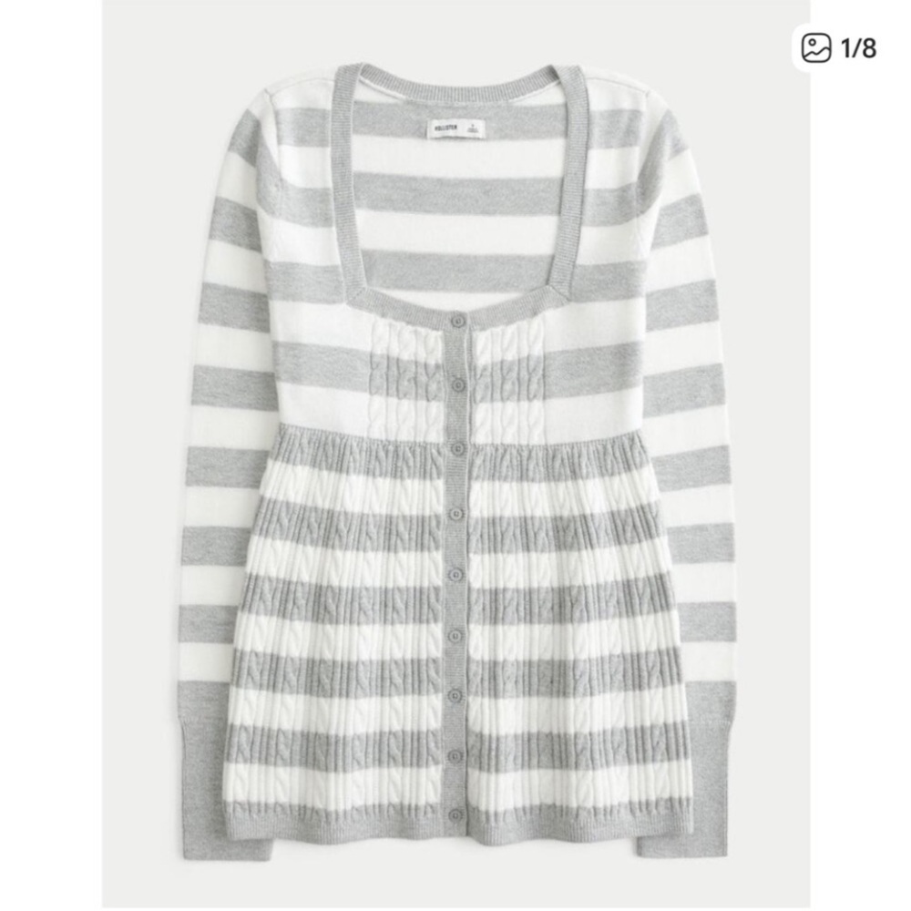 Y2k style Hco hollister Long-Sleeve Square-Neck Babydoll sweater button spring